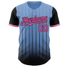 Load image into Gallery viewer, Custom Light Blue Pink-Black 3D Pattern Design Gradient Geometric Shape Authentic Baseball Jersey