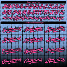 Load image into Gallery viewer, Custom Light Blue Pink-Black 3D Pattern Design Gradient Geometric Shape Authentic Baseball Jersey