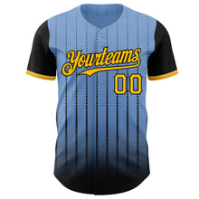 Load image into Gallery viewer, Custom Light Blue Gold-Black 3D Pattern Design Gradient Geometric Shape Authentic Baseball Jersey