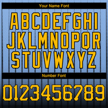 Load image into Gallery viewer, Custom Light Blue Gold-Black 3D Pattern Design Gradient Geometric Shape Authentic Baseball Jersey