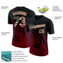 Загрузить изображение в средство просмотра галереи, Custom Black Vintage USA Flag Crimson-Cream 3D Pattern Design Gradient Style Twinkle Star Performance T-Shirt
