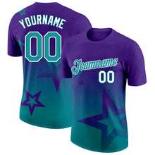 Загрузить изображение в средство просмотра галереи, Custom Purple Teal-White 3D Pattern Design Gradient Style Twinkle Star Performance T-Shirt