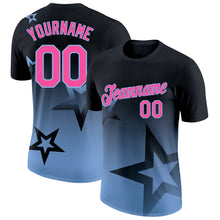 Загрузить изображение в средство просмотра галереи, Custom Black Pink-Light Blue 3D Pattern Design Gradient Style Twinkle Star Performance T-Shirt