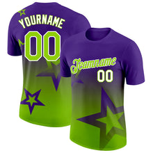 Загрузить изображение в средство просмотра галереи, Custom Purple Neon Green-White 3D Pattern Design Gradient Style Twinkle Star Performance T-Shirt