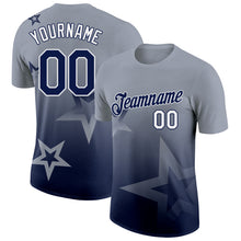Load image into Gallery viewer, Custom Gray Navy-White 3D Pattern Design Gradient Style Twinkle Star Performance T-Shirt