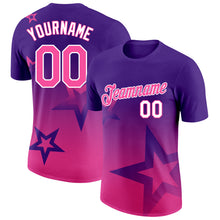 Загрузить изображение в средство просмотра галереи, Custom Purple Pink-White 3D Pattern Design Gradient Style Twinkle Star Performance T-Shirt