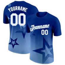 Load image into Gallery viewer, Custom Royal White-Light Blue 3D Pattern Design Gradient Style Twinkle Star Performance T-Shirt