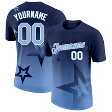 Load image into Gallery viewer, Custom Navy Light Blue-White 3D Pattern Design Gradient Style Twinkle Star Performance T-Shirt