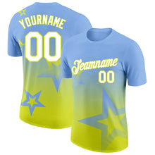 Load image into Gallery viewer, Custom Light Blue White-Neon Yellow 3D Pattern Design Gradient Style Twinkle Star Performance T-Shirt