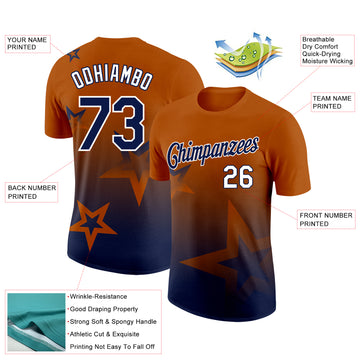 Custom Texas Orange Navy-White 3D Pattern Design Gradient Style Twinkle Star Performance T-Shirt