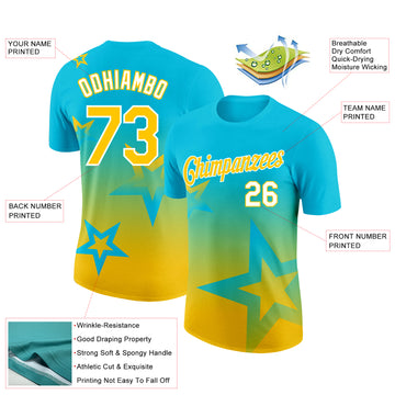Custom Lakes Blue Yellow-White 3D Pattern Design Gradient Style Twinkle Star Performance T-Shirt