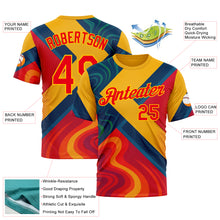 Laden Sie das Bild in den Galerie-Viewer, Custom Yellow Fire Red-Blue 3D Pattern Design Spain Marble Sportswear Performance T-Shirt