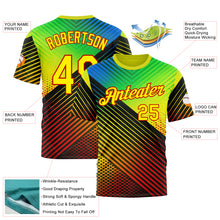 Load image into Gallery viewer, Custom Black Light Yellow Blue-Red 3D Pattern Design Neon Stripe Sportswear Performance T-Shirt