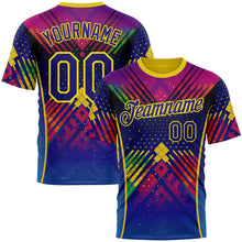 Load image into Gallery viewer, Custom Dark Purple Light Yellow-Red 3D Pattern Design Neon Chromatic Sportswear Performance T-Shirt
