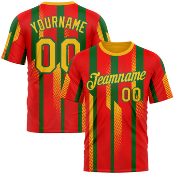 Custom Red Yellow-Kelly Green 3D Pattern Design Mexico Africa Sportswear Performance T-Shirt