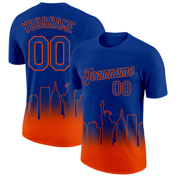 Custom Royal Orange 3D New York City Edition Fade Fashion Performance T-Shirt