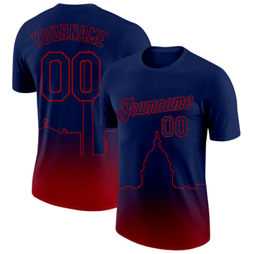 Custom Navy Red 3D Washington City Edition Fade Fashion Performance T-Shirt