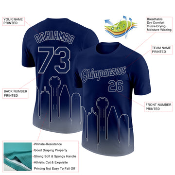 Custom Navy Gray 3D Dallas City Edition Fade Fashion Performance T-Shirt