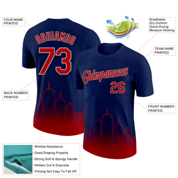Custom Navy Red-Gray 3D Boston City Edition Fade Fashion Performance T-Shirt