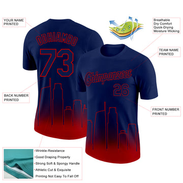 Custom Navy Red 3D Los Angeles City Edition Fade Fashion Performance T-Shirt