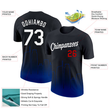 Custom Black White Royal-Red 3D Los Angeles City Edition Fade Fashion Performance T-Shirt