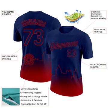 Custom Navy Red 3D Atlanta City Edition Fade Fashion Performance T-Shirt