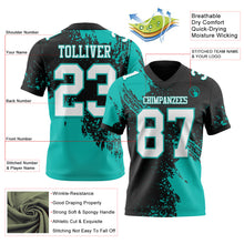 Загрузить изображение в средство просмотра галереи, Custom Black White-Aqua 3D Pattern Abstract Brush Stroke Authentic Football Jersey