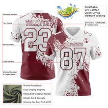 Загрузить изображение в средство просмотра галереи, Custom White Burgundy 3D Pattern Abstract Brush Stroke Authentic Football Jersey