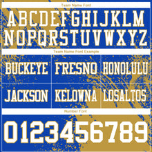 Load image into Gallery viewer, Custom Thunder Blue White-Old Gold 3D Pattern Abstract Brush Stroke Authentic Football Jersey