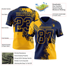 Загрузить изображение в средство просмотра галереи, Custom Navy Gold 3D Pattern Abstract Brush Stroke Authentic Football Jersey
