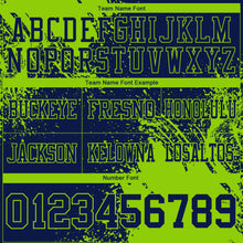 Laden Sie das Bild in den Galerie-Viewer, Custom Navy Neon Green 3D Pattern Abstract Brush Stroke Authentic Football Jersey