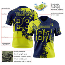 Charger l'image dans la galerie, Custom Navy Neon Yellow 3D Pattern Abstract Brush Stroke Authentic Football Jersey