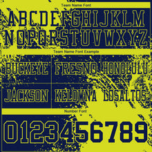 Charger l'image dans la galerie, Custom Navy Neon Yellow 3D Pattern Abstract Brush Stroke Authentic Football Jersey