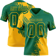 Загрузить изображение в средство просмотра галереи, Custom Kelly Green Gold 3D Pattern Abstract Brush Stroke Authentic Football Jersey