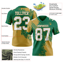 Загрузить изображение в средство просмотра галереи, Custom Kelly Green White-Old Gold 3D Pattern Abstract Brush Stroke Authentic Football Jersey