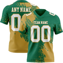 Загрузить изображение в средство просмотра галереи, Custom Kelly Green White-Old Gold 3D Pattern Abstract Brush Stroke Authentic Football Jersey