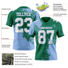 Загрузить изображение в средство просмотра галереи, Custom Kelly Green White-Light Blue 3D Pattern Abstract Brush Stroke Authentic Football Jersey