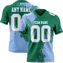 Загрузить изображение в средство просмотра галереи, Custom Kelly Green White-Light Blue 3D Pattern Abstract Brush Stroke Authentic Football Jersey