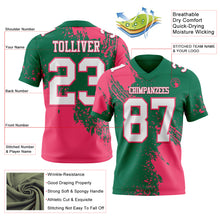 Загрузить изображение в средство просмотра галереи, Custom Kelly Green White-Neon Pink 3D Pattern Abstract Brush Stroke Authentic Football Jersey