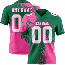 Загрузить изображение в средство просмотра галереи, Custom Kelly Green White-Pink 3D Pattern Abstract Brush Stroke Authentic Football Jersey