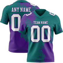 Загрузить изображение в средство просмотра галереи, Custom Teal White-Purple 3D Pattern Abstract Brush Stroke Authentic Football Jersey