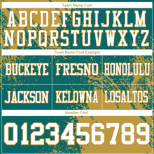 Загрузить изображение в средство просмотра галереи, Custom Teal White-Old Gold 3D Pattern Abstract Brush Stroke Authentic Football Jersey