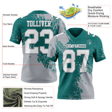 Загрузить изображение в средство просмотра галереи, Custom Teal White-Gray 3D Pattern Abstract Brush Stroke Authentic Football Jersey