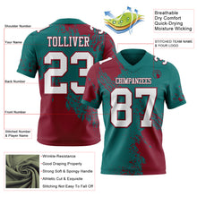 Загрузить изображение в средство просмотра галереи, Custom Teal White-Crimson 3D Pattern Abstract Brush Stroke Authentic Football Jersey