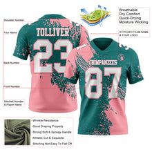 Load image into Gallery viewer, Custom Teal White-Medium Pink 3D Pattern Abstract Brush Stroke Authentic Football Jersey