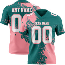 Load image into Gallery viewer, Custom Teal White-Medium Pink 3D Pattern Abstract Brush Stroke Authentic Football Jersey