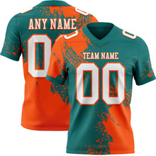 Загрузить изображение в средство просмотра галереи, Custom Teal White-Orange 3D Pattern Abstract Brush Stroke Authentic Football Jersey