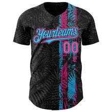 Charger l'image dans la galerie, Custom Black Pink-Sky Blue 3D Hawaii Tropical Palm Leaves Authentic Baseball Jersey