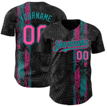 Charger l'image dans la galerie, Custom Black Pink-Teal 3D Hawaii Tropical Palm Leaves Authentic Baseball Jersey