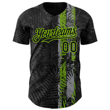 Загрузить изображение в средство просмотра галереи, Custom Black Neon Green 3D Hawaii Tropical Palm Leaves Authentic Baseball Jersey